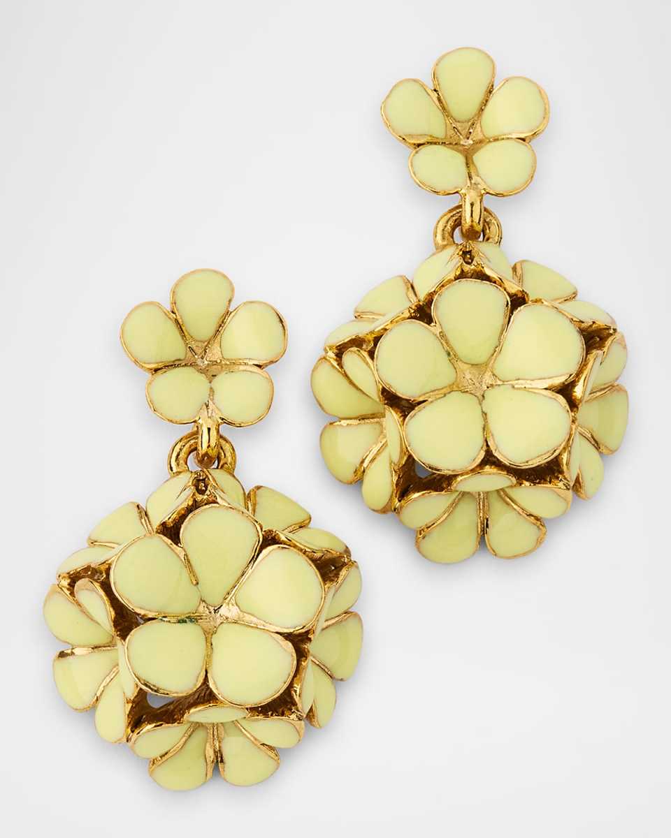 Enamel Flower Pompon Earrings